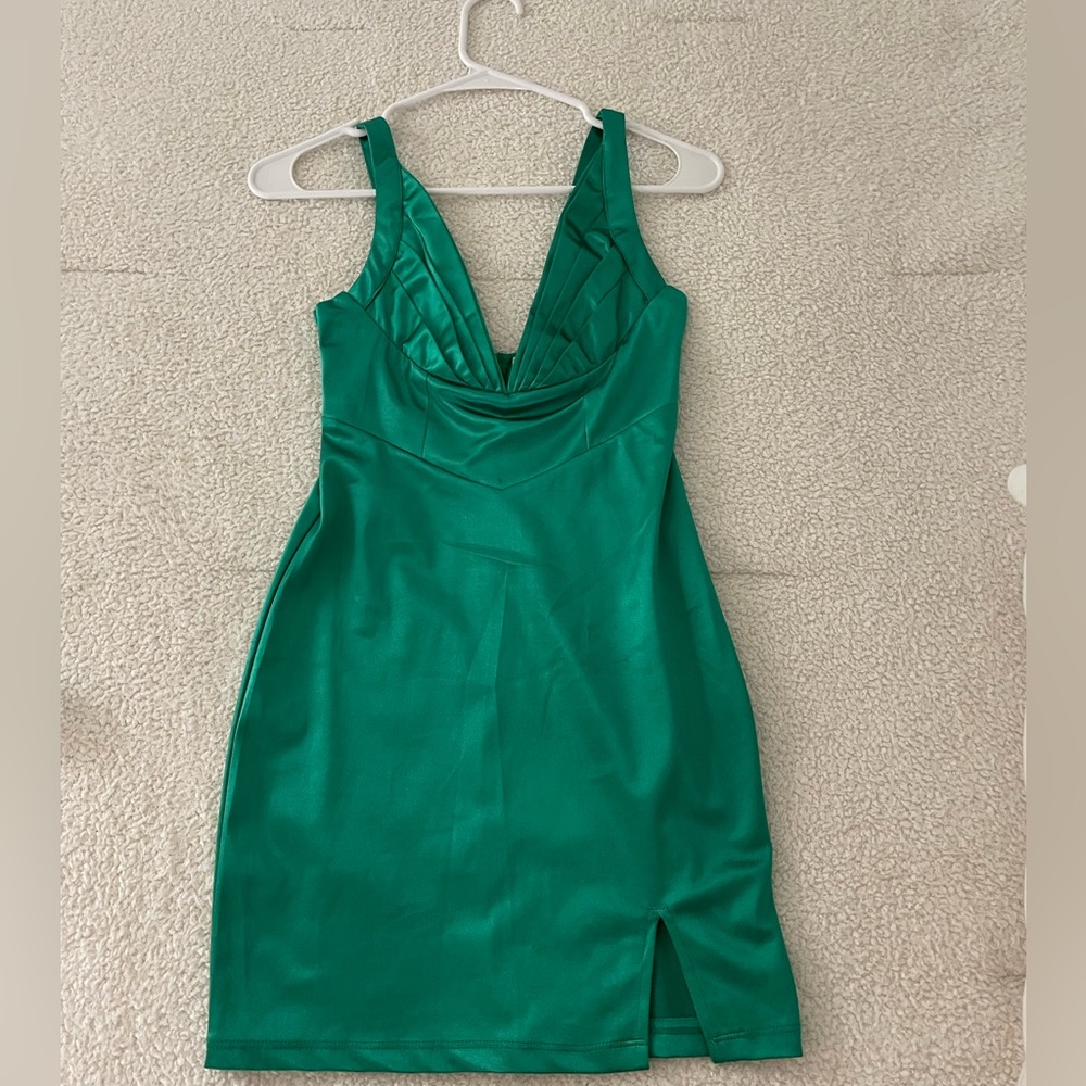 Hello Molly Green Bodycon Mini Dress with Plunge Neckline
